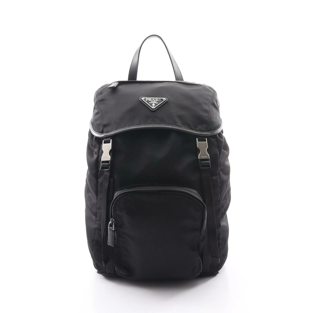 Prada Triangle Backpack Rucksack Bag Saffiano Leather Black